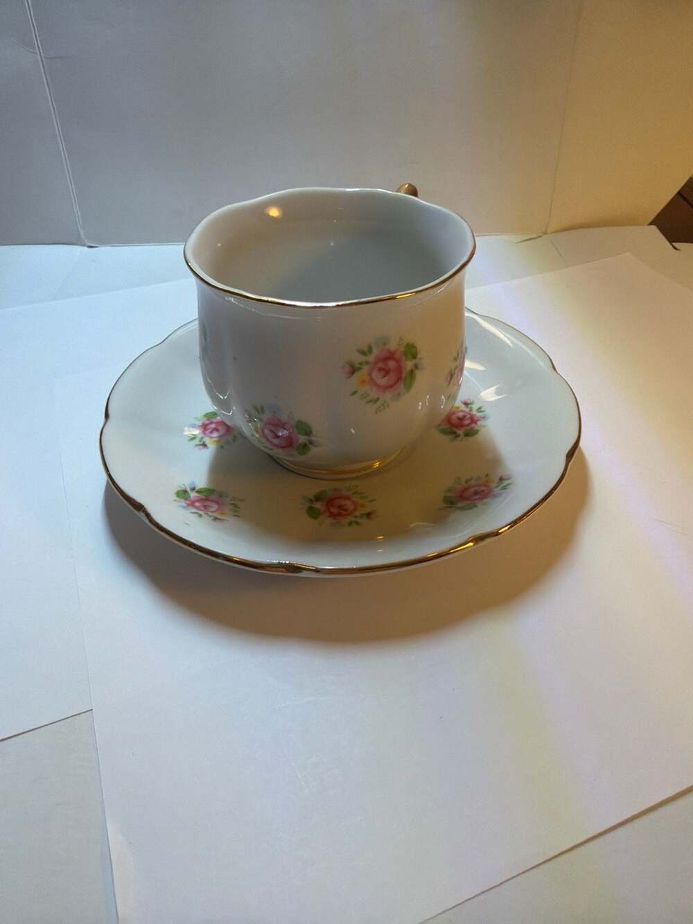 Vintage FTD Extra Touch Pink Rose Tea Cup and Saucer Set Made in Japan